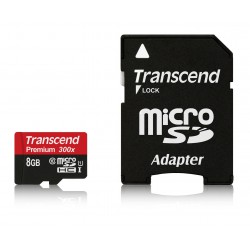 Cartão Transcend microSDHC 8GB - Class10 UHS-I w/adapter 300X