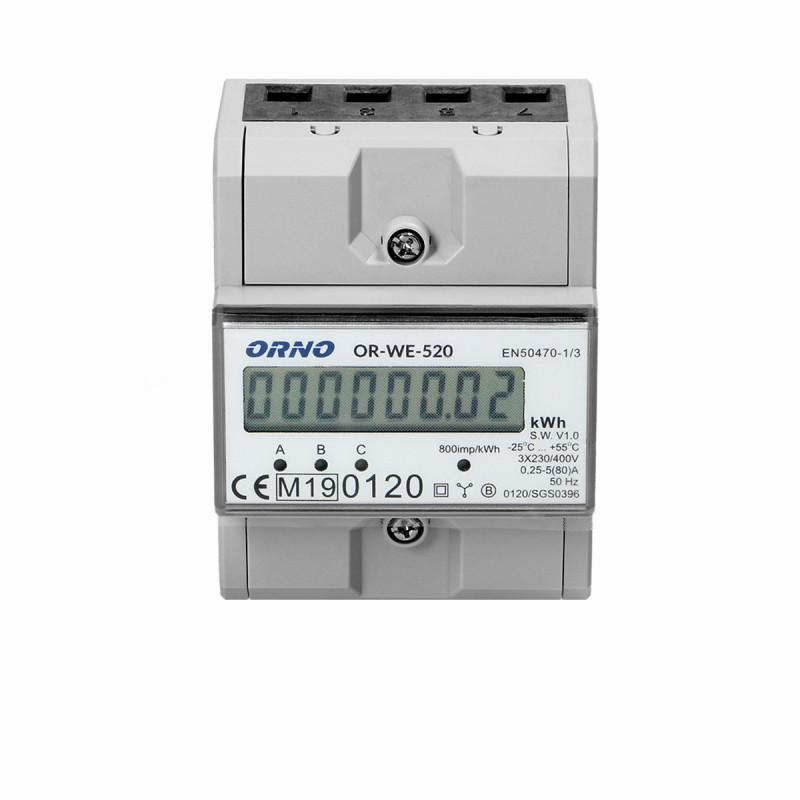 Contador digital de Energia p/ Calha DIN 80A c/ MID ORNO - (Trifásico)