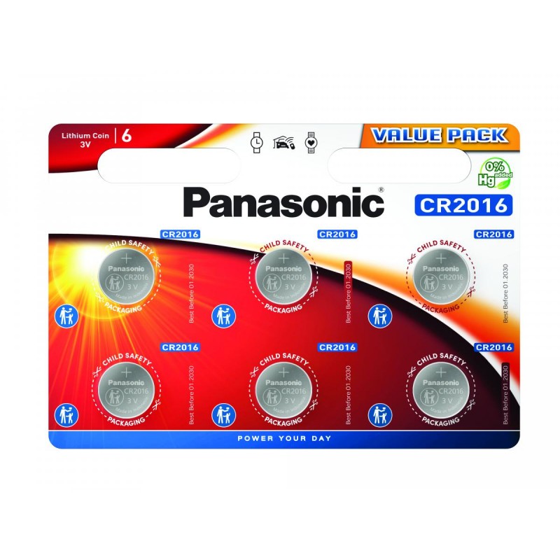 Pilha Panasonic Lítio Botão CR2016 BL6