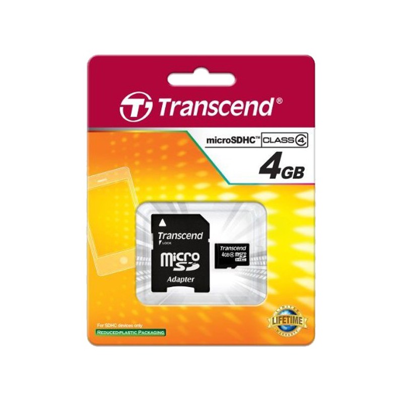 Cartão Transcend Micro SDHC 4 Gb + Adap - class 4